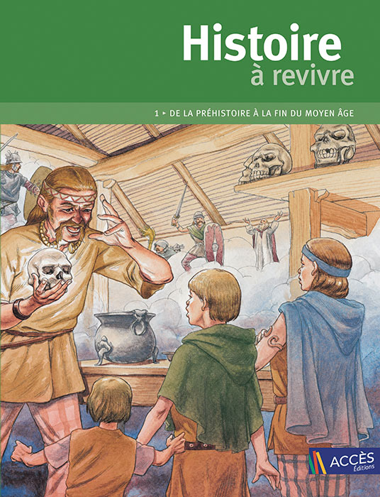 Couverture du livre pédagogique Histoire à revivre Tome 1 illustrée par un homme racontant une bataille à des enfants.