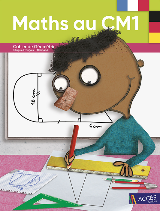 Enfant dessinant une forme géométrique sur la couverture du Cahier de Géométrie et de matériel Bilingue Maths au CM1 publié par ACCÈS Éditions.